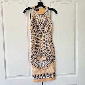 bebe Beaded and Embroidered Ponte Dress